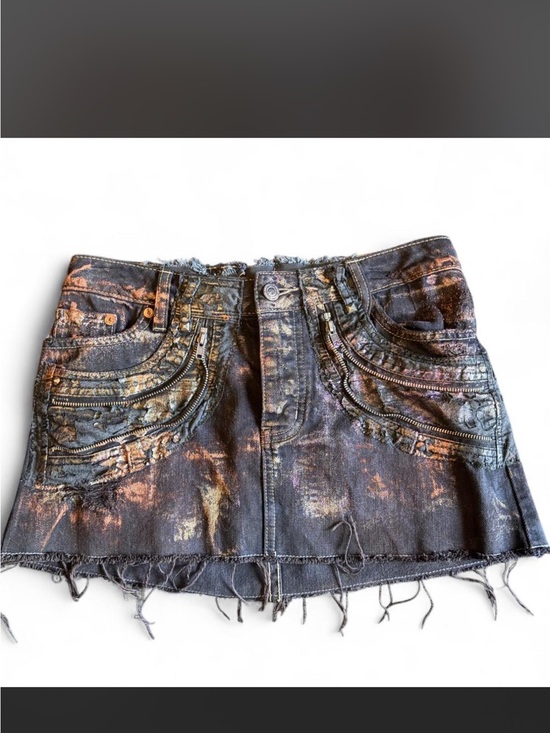 Dresses & Skirts - Reworked distressed denim micro mini skirt with zipper details